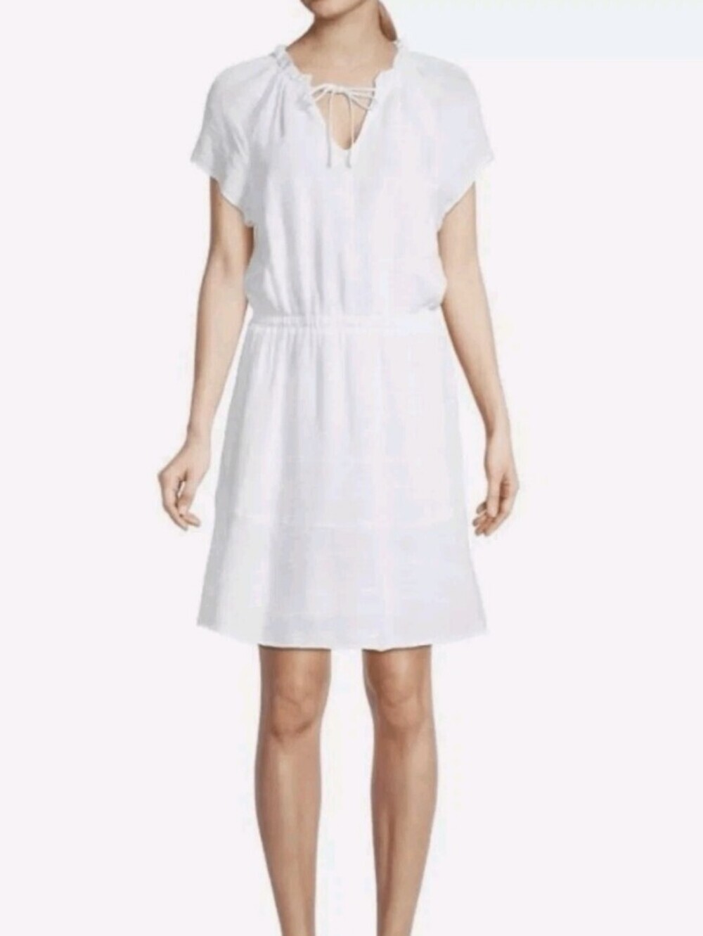 Cloth & Stone-White Flutter Cap Sleeve Dress-Size Medium